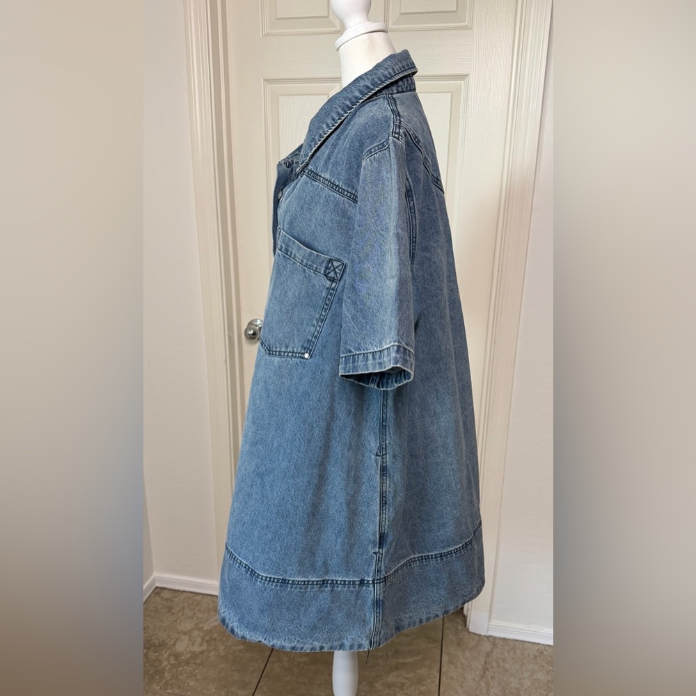 Free People Remino Collar Neck Short Sleeve Denim Mini Dress X-Large - Picture 4 of 12